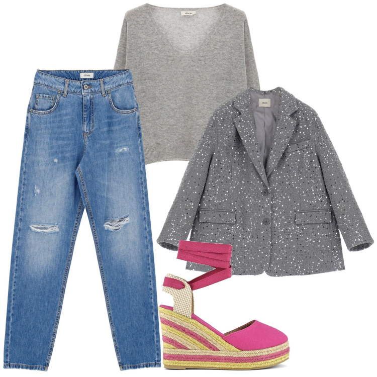 Outfit donna - Marsilia. Stile Etnico per Tutti i giorni. Abbinamento con blazer, pullovers, jeans slim fit, espadrillas.