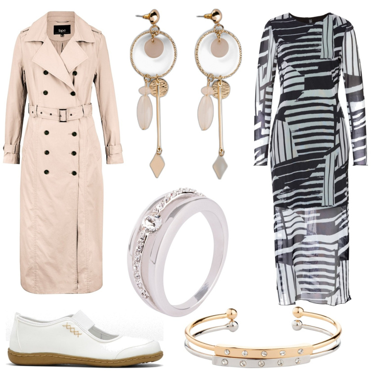 Outfit donna - Total look #1824112. Stile Glamour per Serata fuori. Abbinamento con ballerine, orecchini, anelli, vestiti, trench, braccialetti.