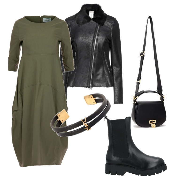 Outfit donna - Biker femminile. Stile Casual chic per Tutti i giorni. Abbinamento con blazer, stivaletti, borse a tracolla, vestiti, braccialetti.