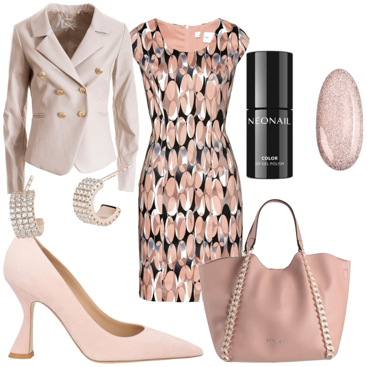 Outfit donna - Total look #1824303. Stile Bon Ton per Ufficio. Abbinamento con vestiti a tubino, décolleté, borse a mano, smalti, orecchini, blazer.