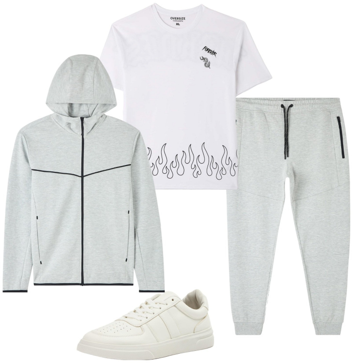 Outfit uomo - Shopping da Terranova. Stile Casual per Sport. Abbinamento con felpe con cappuccio, t-shirt, pantaloni, sneakers.