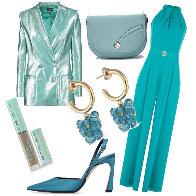 Outfit donna - Serata. Stile Chic per Serata fuori. Abbinamento con blazer, mascara, tute, décolleté, orecchini, borse a tracolla.