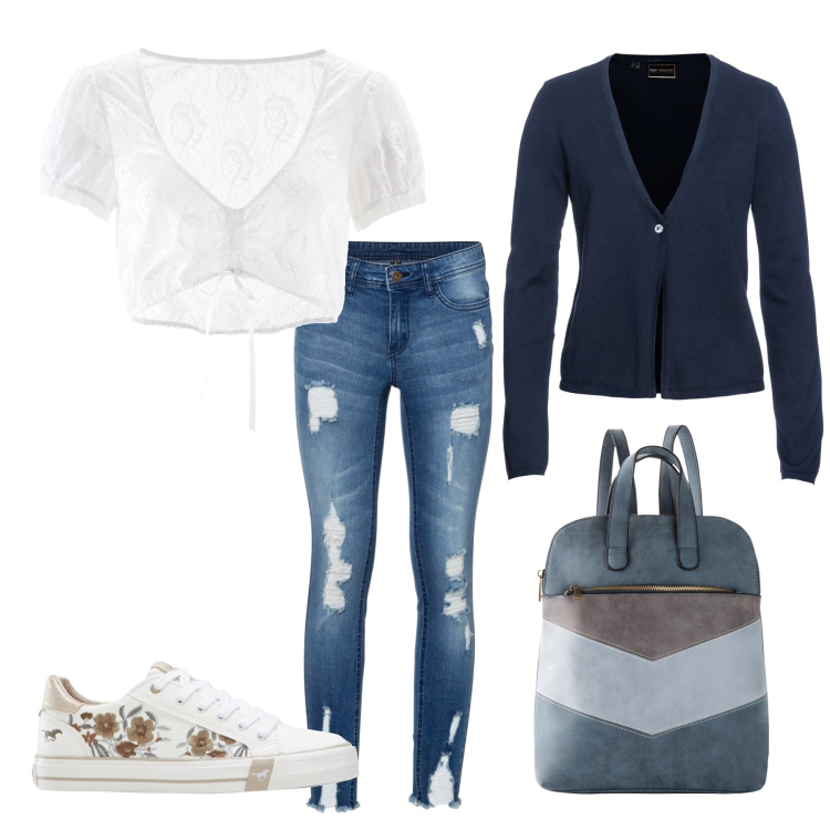 Outfit donna - Spring time!. Stile Casual per Serata fuori. Abbinamento con cardigans, jeans strappati, zaini, sneakers, camicie.