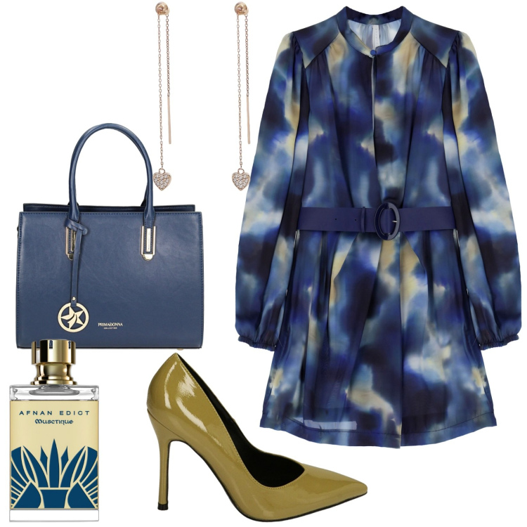 Outfit donna - Total look #1824495. Stile Trendy per Tutti i giorni. Abbinamento con profumi, orecchini, vestiti corti, borse a mano, décolleté.