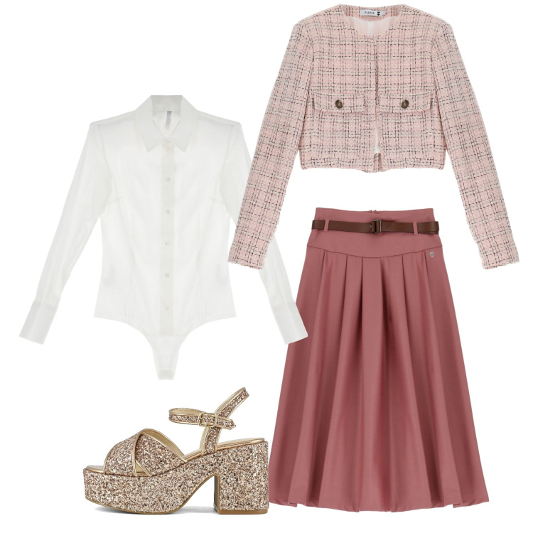 Outfit donna - Total look #1824578. Stile Casual chic per Tutti i giorni. Abbinamento con gonne longuette, blazer, body, sandali.