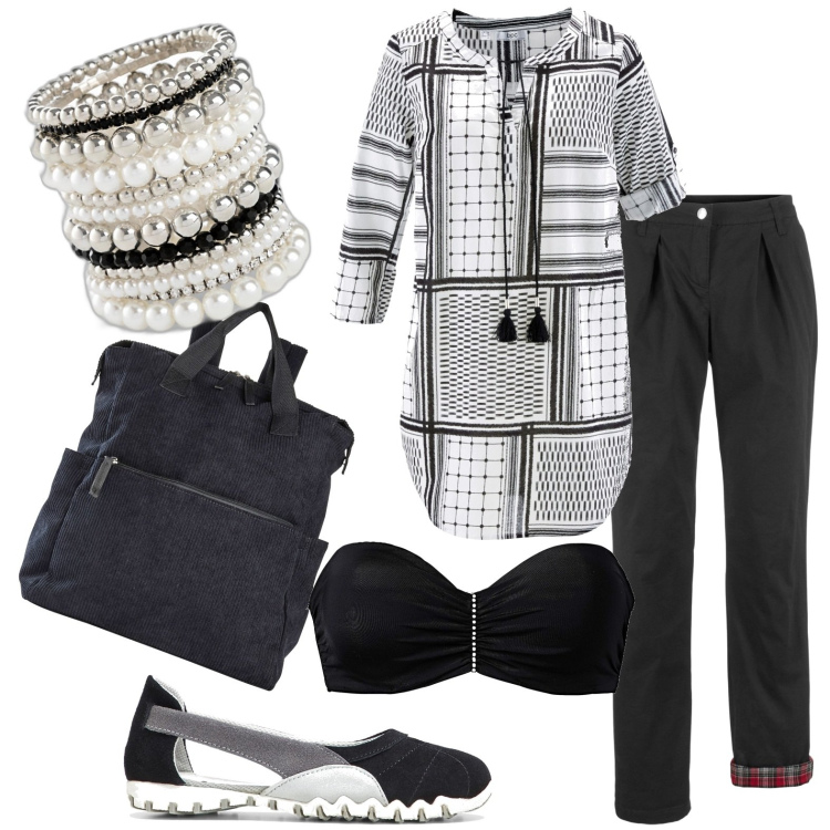 Outfit donna - Promavera. Stile Casual per Serata fuori. Abbinamento con tuniche, pantaloni, zaini, braccialetti, reggiseni, scarpe sportive.