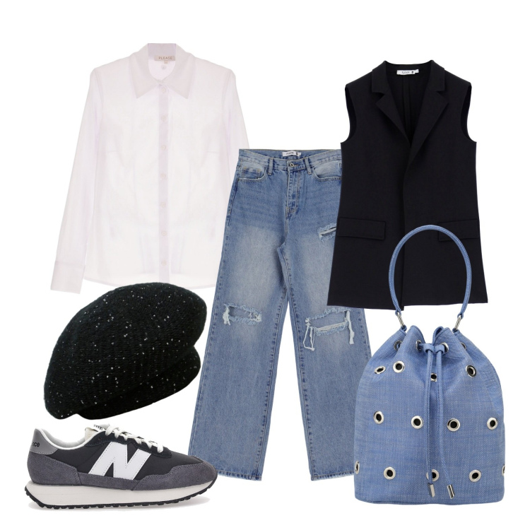 Outfit donna - Ghost outfitter - febbraio. Stile Casual per Tutti i giorni. Abbinamento con camicie, gilet, jeans dritti, borse a secchiello, cappelli e berretti, sneakers.