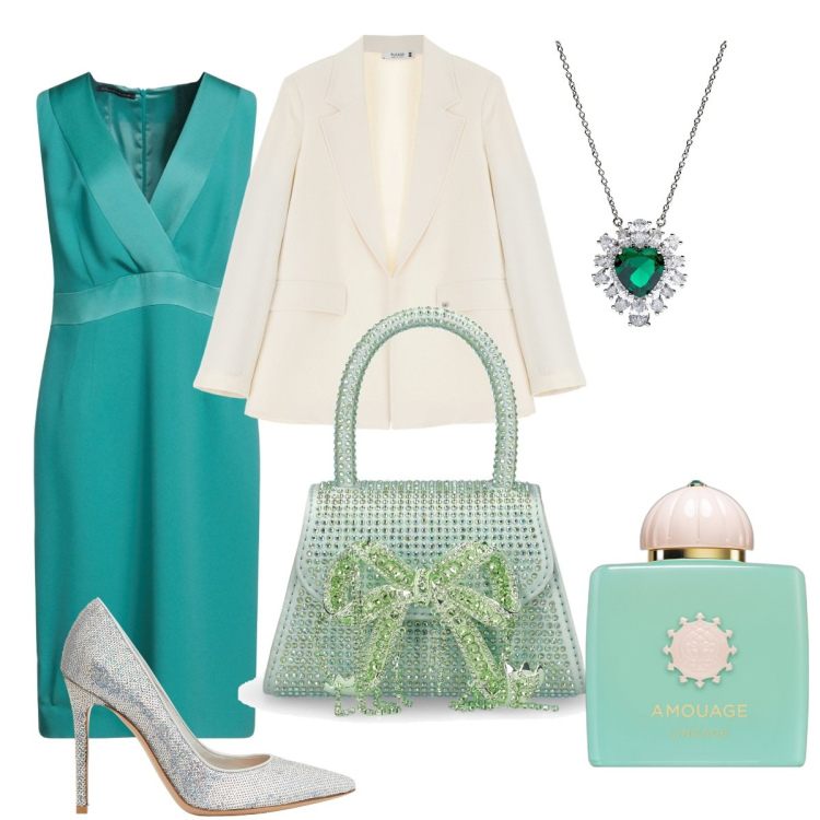 Outfit donna - Elegante per la sera. Stile Glamour per Serata fuori. Abbinamento con vestiti midi/longuette, collane, profumi, blazer, décolleté, borse a mano.