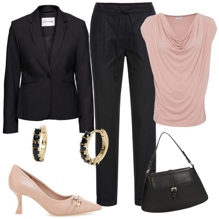 Outfit donna - Alla laurea di Domiziana. Stile Chic per Cerimonia. Abbinamento con maglieria, pantaloni, blazer, orecchini, borse a spalla, décolleté.