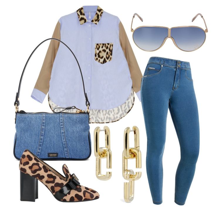 Outfit donna - Ghost outfitter - febbraio. Stile Trendy per Tutti i giorni. Abbinamento con mocassini, camicie, jeans skinny, borse a spalla, occhiali da sole, orecchini.