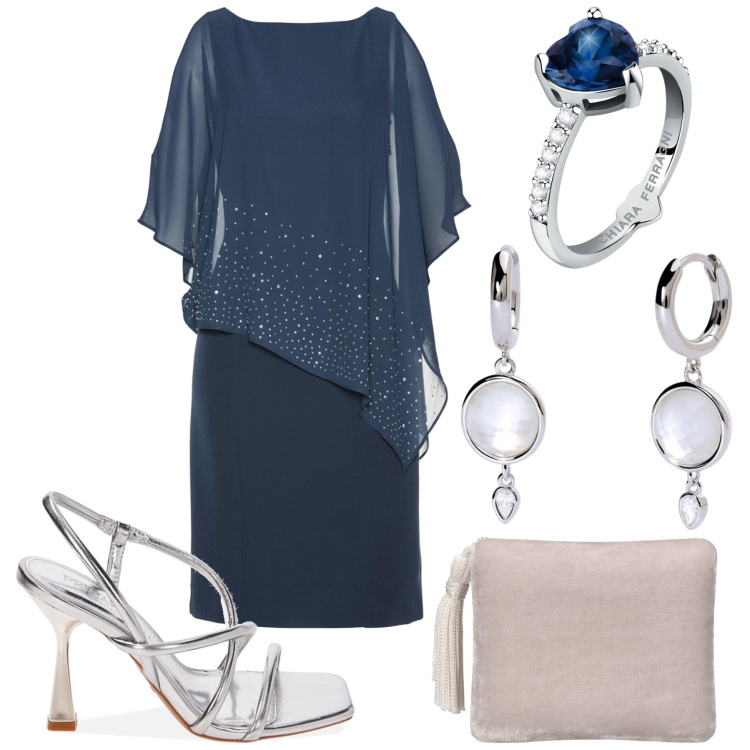 Outfit donna - Bellezza classica. Stile Bon Ton per Cerimonia. Abbinamento con vestiti a tubino, anelli, orecchini, sandali col tacco, pochette.