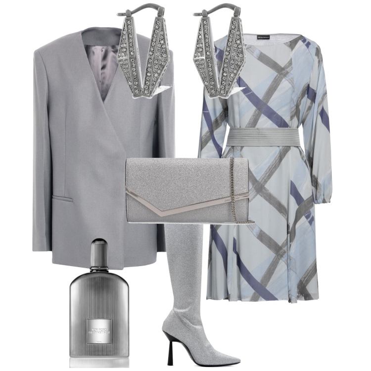 Outfit donna - Bon ton per cerimonia o evento. Stile Bon Ton per Cerimonia. Abbinamento con vestiti corti, blazer, profumi, stivali, pochette, orecchini.