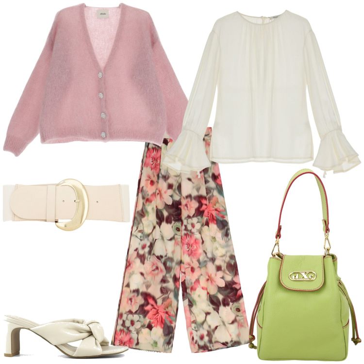 Outfit donna - Crociera nel mediterraneo. Stile Trendy per Tutti i giorni. Abbinamento con camicie, pantaloni, cardigans, borse a secchiello, cinture, sandali col tacco.