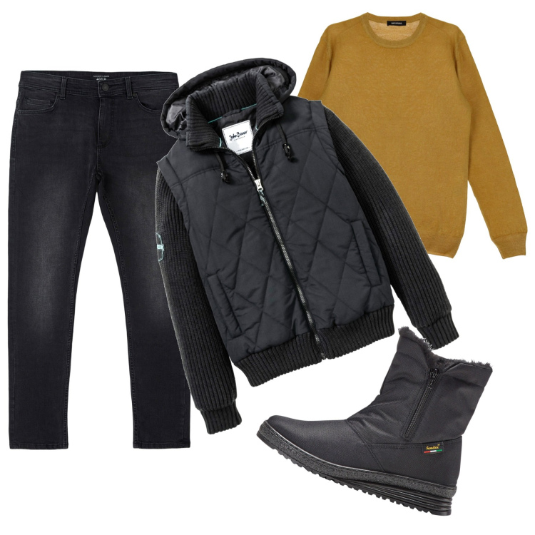 Outfit uomo - Total look #1825006 febbraio. Stile Casual per Tutti i giorni. Abbinamento con stivali e stivaletti, giacche, jeans skinny, pullovers.
