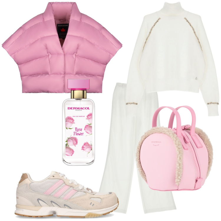 Outfit donna - Total look #1825042. Stile Trendy per Tutti i giorni. Abbinamento con zaini, profumi, pantaloni, cappe, maglieria, sneakers.