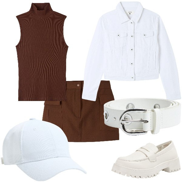 Outfit donna - Total look #1825067. Stile Preppy per Scuola/Università. Abbinamento con cappelli, gonne, canottiere, blazer, mocassini, cinture.