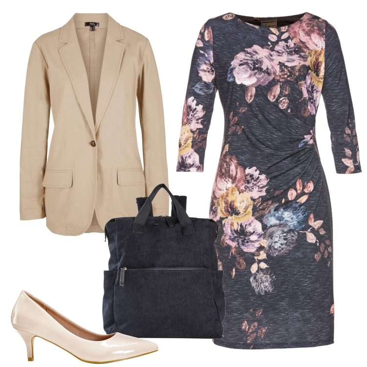 Outfit donna - Linee naturali. Stile Bon Ton per Ufficio. Abbinamento con zaini, vestiti, blazer, décolleté.
