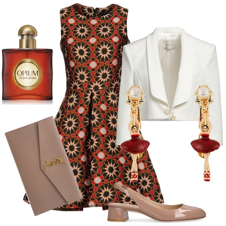 Outfit donna - Cerimonia in municipio. Stile Chic per Cerimonia. Abbinamento con vestiti corti, orecchini, blazer, profumi, décolleté, pochette.