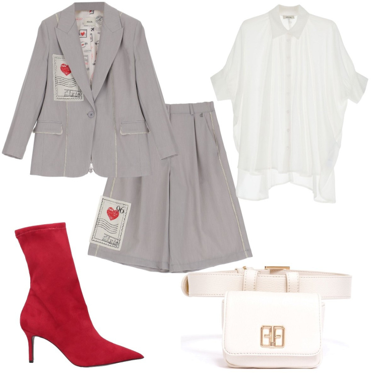 Outfit donna - Total look #1825407. Stile Trendy Abbinamento con stivaletti, camicie, blazer, shorts, cinture.