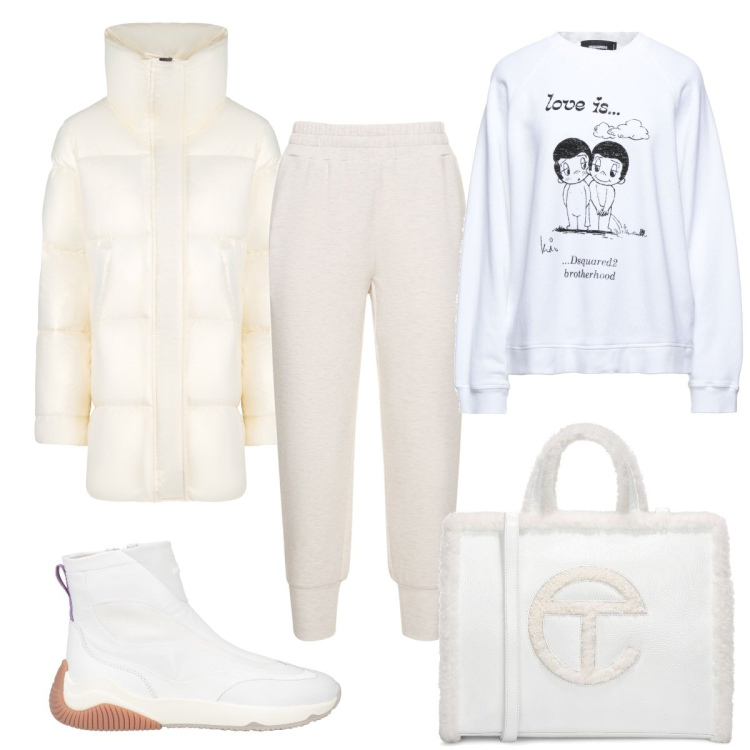 Outfit donna - Total look #1825418. Stile Casual Abbinamento con sneakers alte, felpe, blazer, shopping bag, pantaloni.