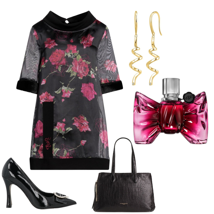Outfit donna - Aperitivo chic 8 marzo. Stile Chic per Serata fuori. Abbinamento con vestiti corti, décolleté, borse a mano, orecchini, profumi.