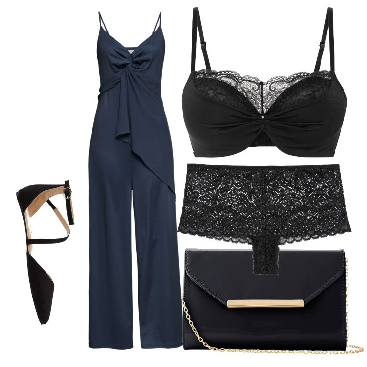 Outfit donna - La cerimonia bonprix. Abbinamento con reggiseni push-up, tuta, pochette, culotte, ballerine.
