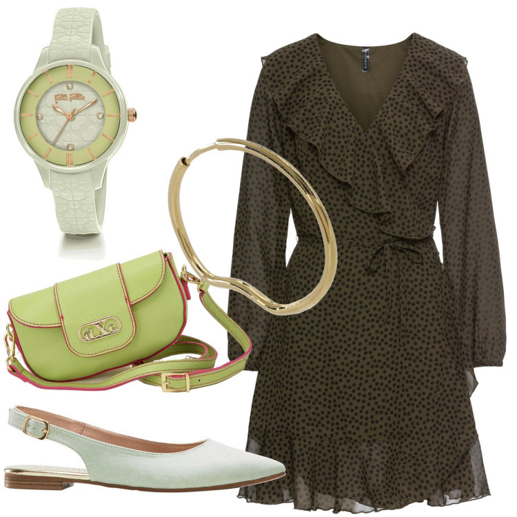 Outfit donna - Total look #1825541. Stile Chic per Tutti i giorni. Abbinamento con vestiti, ballerine, orologi, pochette, orecchini.