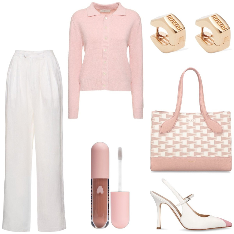 Outfit donna - La polo chic. Stile Chic per Tutti i giorni. Abbinamento con gloss, orecchini, cardigans, pantaloni, borse a mano, décolleté.