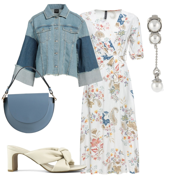 Outfit donna - Total look #1825616. Stile Urban per Tutti i giorni. Abbinamento con vestiti midi/longuette, jeans, borse a mano, sandali col tacco, orecchini.