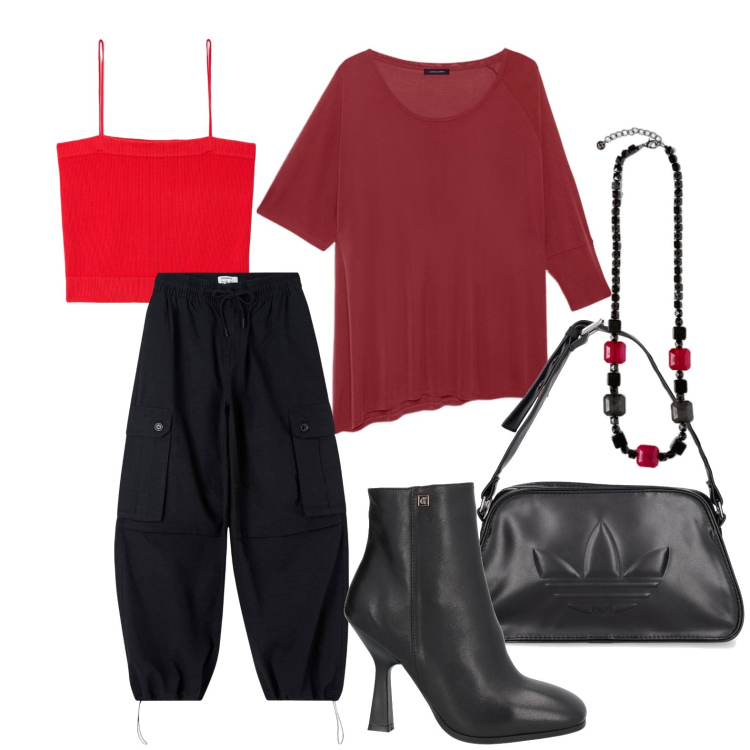 Outfit donna - Ghost outfitter - febbraio. Stile Trendy per Tutti i giorni. Abbinamento con stivaletti, top, pantaloni cargo, t-shirt, borse a tracolla, collane.