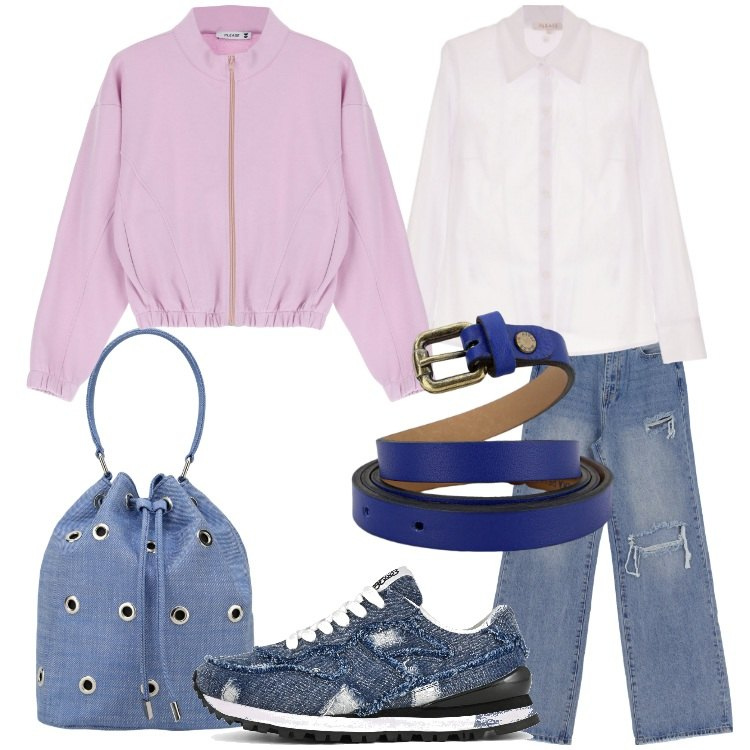 Outfit donna - Please - New season, new you!. Stile Basic per Tutti i giorni. Abbinamento con camicie, felpe, jeans dritti, borse a secchiello, cinture, scarpe sportive.