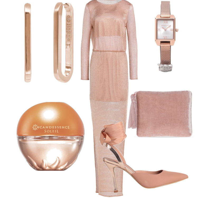Outfit donna - Cerimonia chic. Stile Chic per Cerimonia. Abbinamento con vestiti lunghi, décolleté, orologi, profumi, orecchini, pochette.