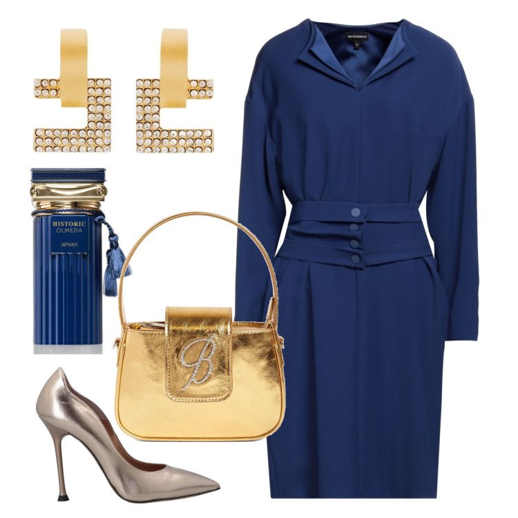 Outfit donna - Blue cerimonia. Stile Chic per Cerimonia. Abbinamento con vestiti corti, décolleté, orecchini, profumi, borse a mano.
