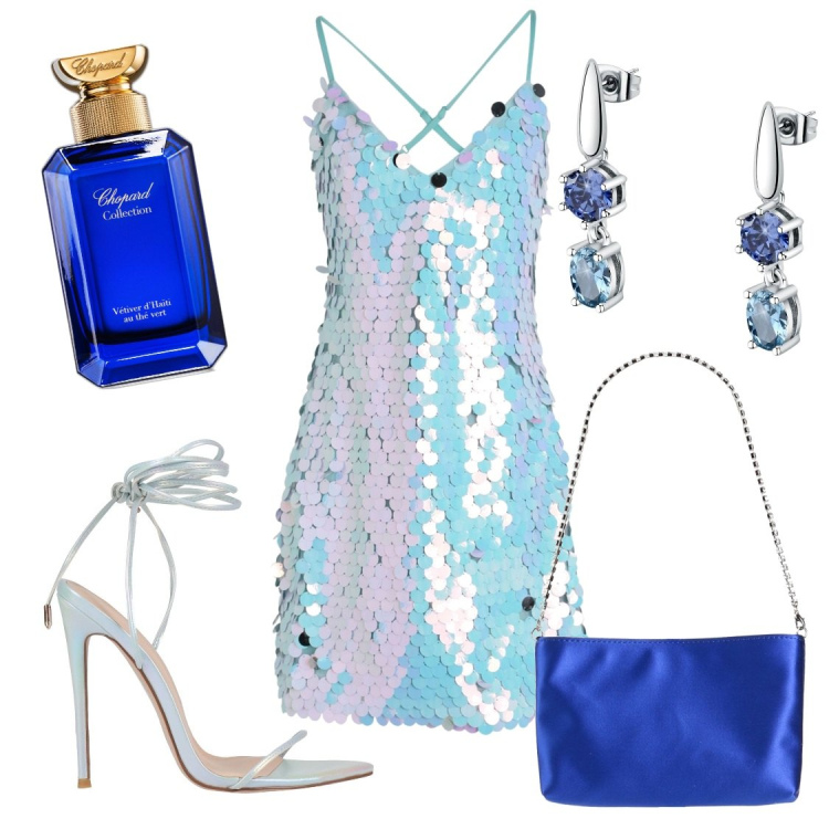 Outfit donna - Un matrimonio estivo. Stile Sexy per Cerimonia. Abbinamento con vestiti corti, orecchini, borse a mano, sandali col tacco, profumi.