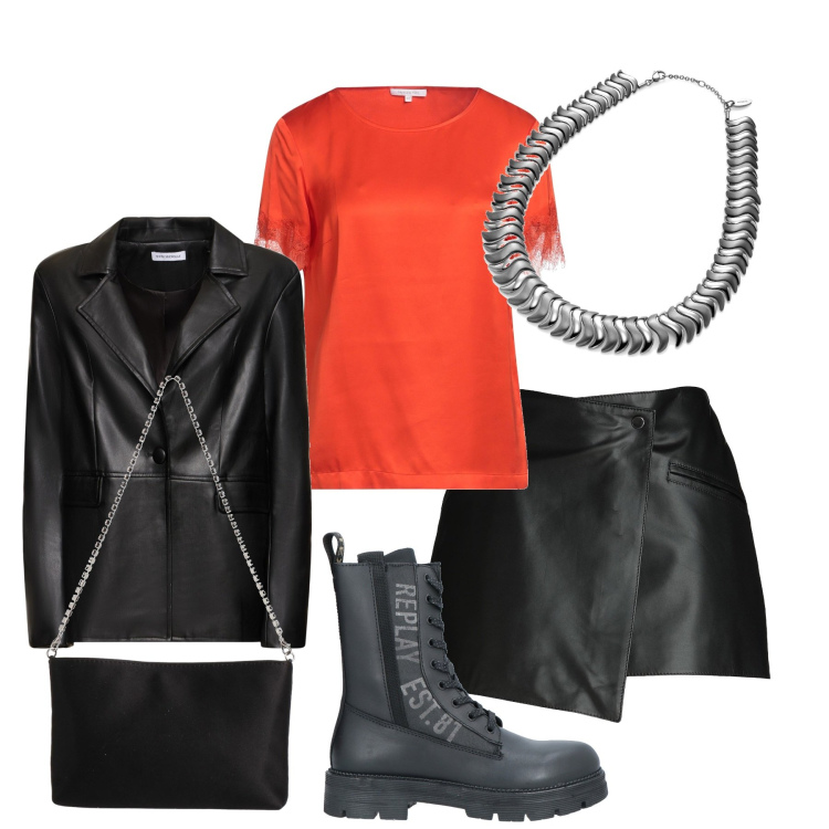 Outfit donna - Total look #1825995. Stile Rock Abbinamento con anfibi, top, minigonne, collane, borse a mano, blazer.