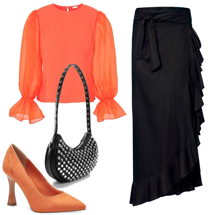 Outfit femme - Salsa. Style Boho pour Soirée dehors. Assortir avec jupes longues, sacs à l'épaule, hauts, chaussures à talon.