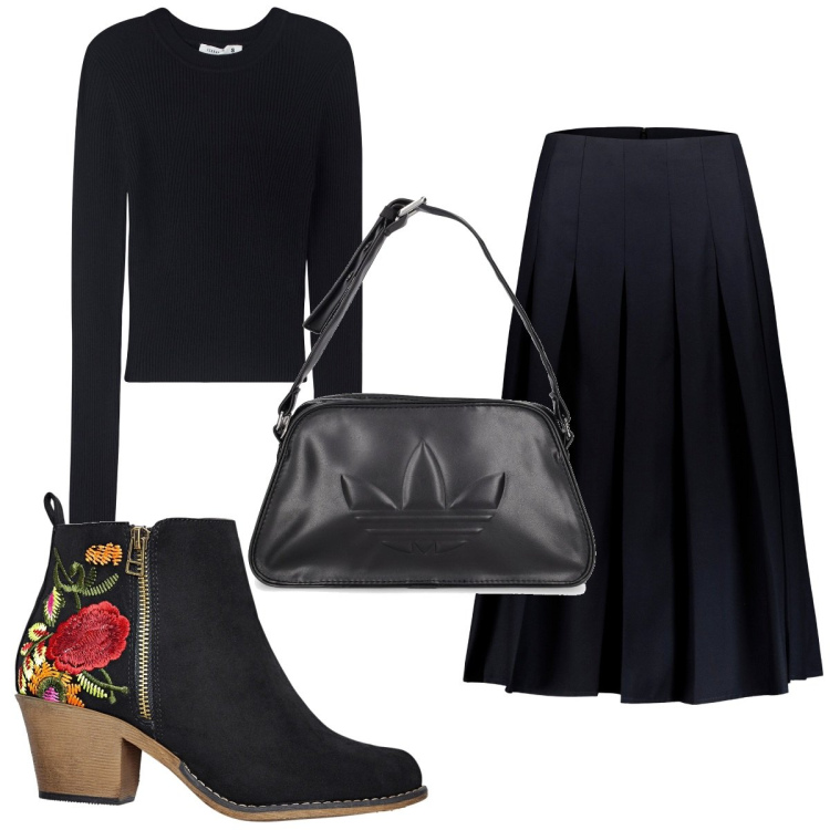 Outfit donna - Total look #1826089. Stile Trendy per Tutti i giorni. Abbinamento con stivaletti, maglieria, gonne longuette, borse a tracolla.