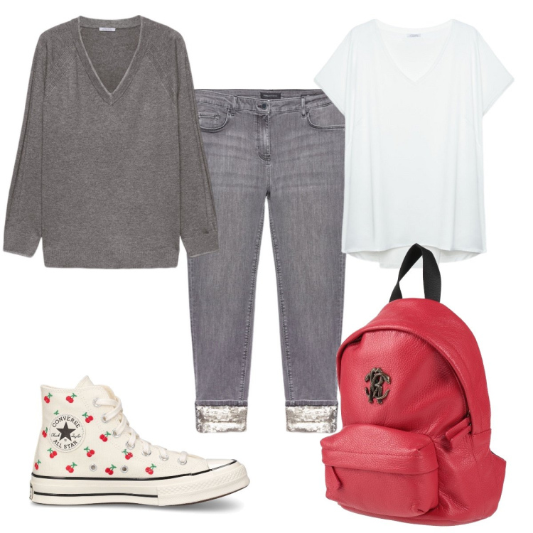Outfit donna - Total look #1826128. Stile Basic Abbinamento con zaini, t-shirt, sneakers, maglieria, jeans skinny.