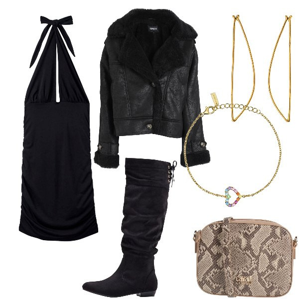 Outfit donna - Total look #1826157. Stile Sexy Abbinamento con stivali, borse a tracolla, blazer, vestiti corti, braccialetti, orecchini.