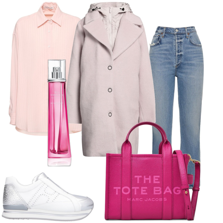 Outfit donna - The Tote Bag. Stile Trendy per Tutti i giorni. Abbinamento con cappotti, sneakers, profumi, borse tote, camicie, jeans.
