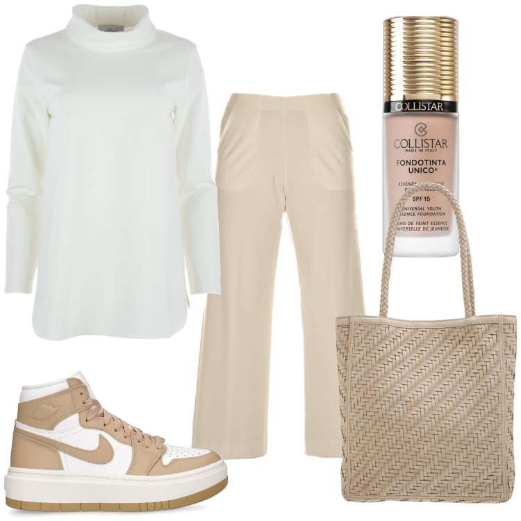Outfit donna - Basic. Stile Basic per Tutti i giorni. Abbinamento con fondotinta, sneakers, borse tote, pantaloni, t-shirt.