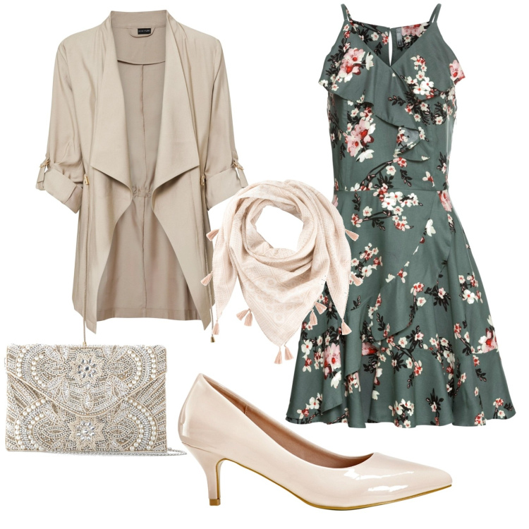 Outfit donna - Pomeriggio tra amiche. Stile Romantica per Cerimonia. Abbinamento con vestiti, pochette, blazer, décolleté, foulard.