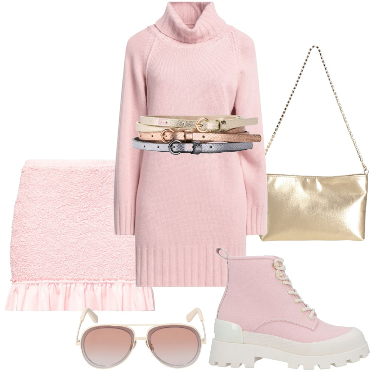 Outfit donna - Total look #1826286. Stile Trendy per Tutti i giorni. Abbinamento con cinture, maglieria, stivaletti, borse a mano, minigonne, occhiali da sole.