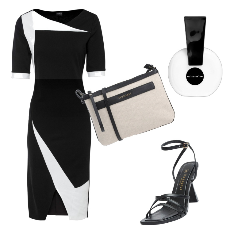 Outfit donna - Total look #1826296. Stile Chic per Cerimonia. Abbinamento con vestiti a tubino, borse a tracolla, profumi, sandali col tacco.