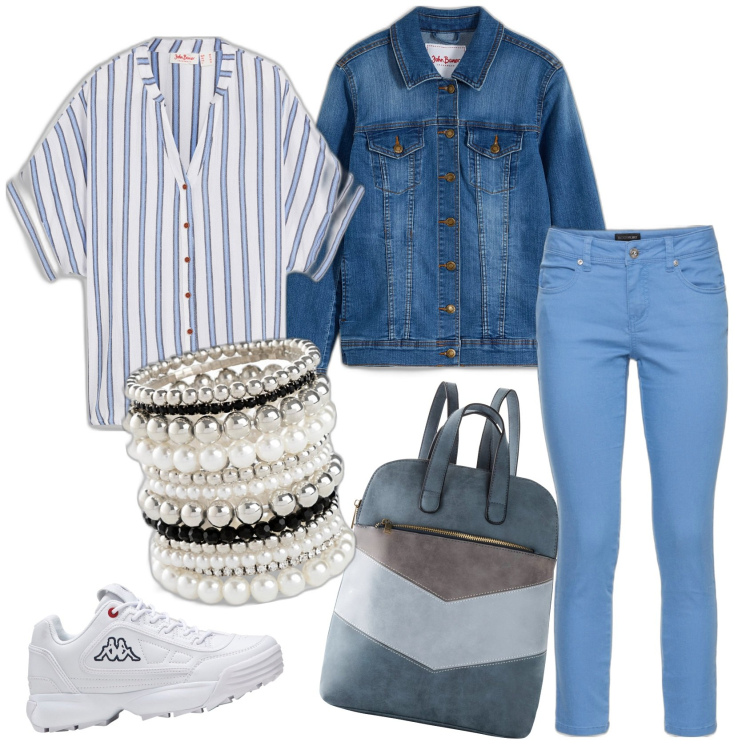 Outfit donna - Comoda con bonprix. Stile Sporty chic per Tutti i giorni. Abbinamento con camicie, braccialetti, blazer, pantaloni, zaini, sneakers.