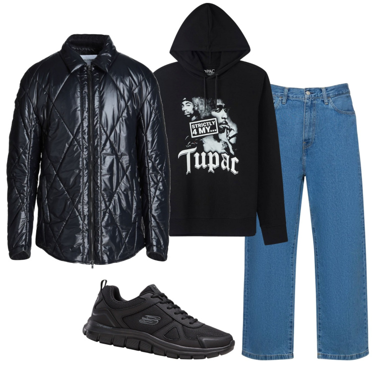 Outfit uomo - Total look #1826413. Stile Casual per Tutti i giorni. Abbinamento con sneakers, piumini, felpe con cappuccio, jeans.