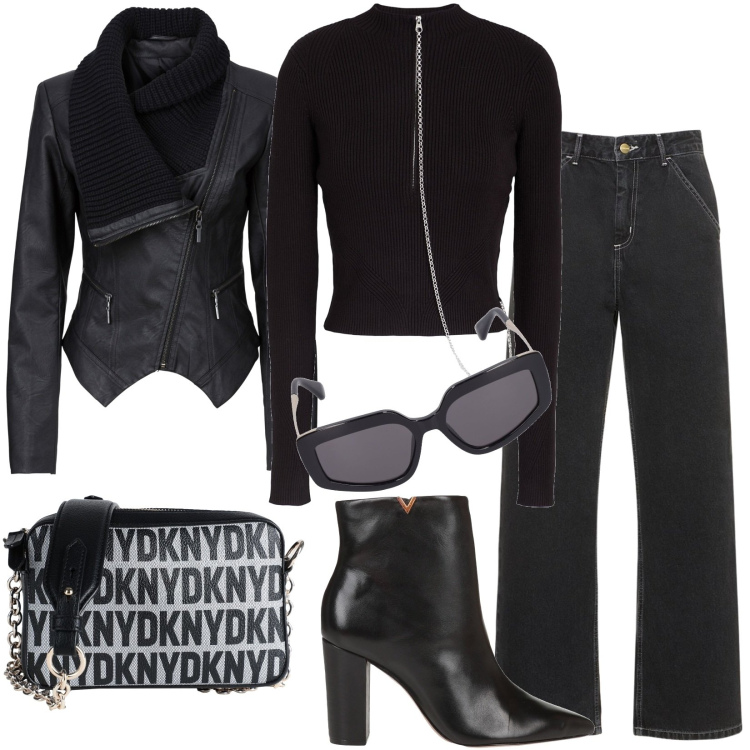 Outfit donna - Total look #1826570. Stile Casual per Tutti i giorni. Abbinamento con maglieria, stivaletti, borse a tracolla, blazer, jeans, occhiali da sole.