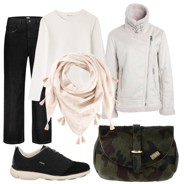 Outfit donna - Basic in neutro. Stile Basic per Tutti i giorni. Abbinamento con blazer, borse a mano, sneakers, foulard, jeans, t-shirt.