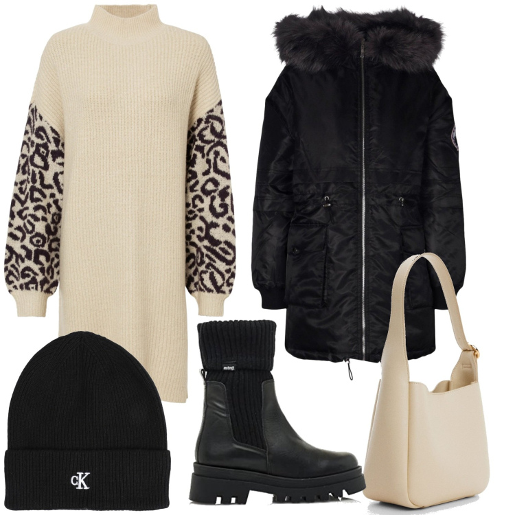 Outfit femme - Basique d\'hiver. Style Basique pour Tous les jours. Assortir avec robes, parka, bottines, sacs à l'épaule, chapeaux.