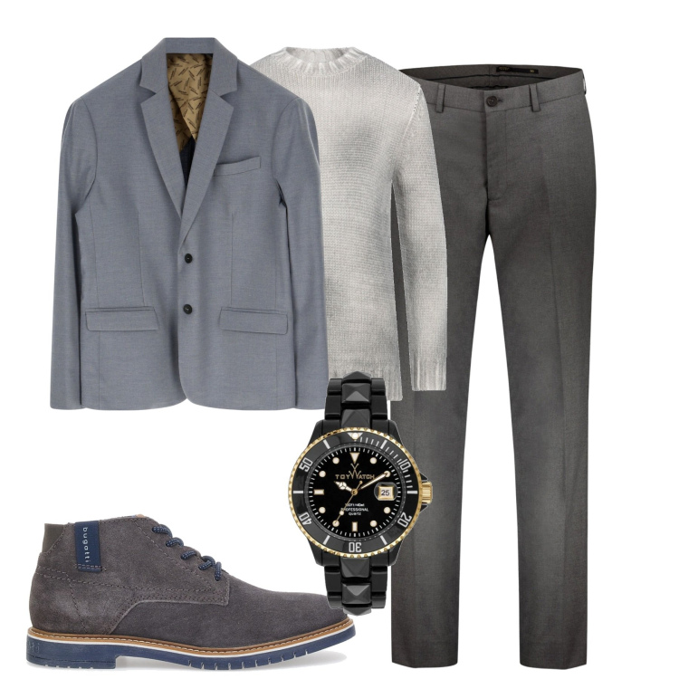 Outfit uomo - Total look #1826689. Stile Urban per Tutti i giorni. Abbinamento con orologi, pullovers, giacche, pantaloni, scarpe stringate.